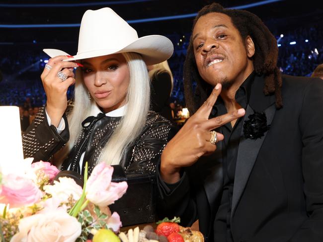 Beyoncé and Jay-Z attend the Grammy Awards. During Jay-Z’s acceptance speech for the Dr. Dre Global Impact Award, he called out the Recording Academy for never giving his wife Album of the Year. Picture: Kevin Mazur/Getty Images for The Recording Academy