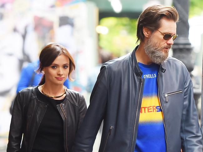 Jim Carrey with his girlfriend, Cathriona White, who died last year. Picture: AKM-GSI/Splash News