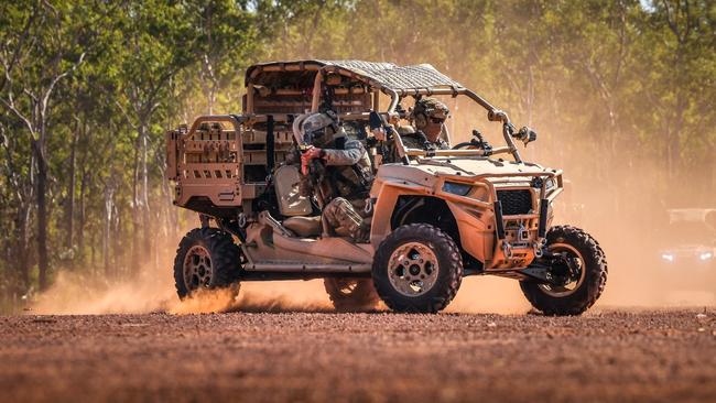 Troops from 40 Commando, Royal Marines, are using the turbo-charged MRZR combat vehicle to bash through the Territory bush. Picture: Royal Marines.