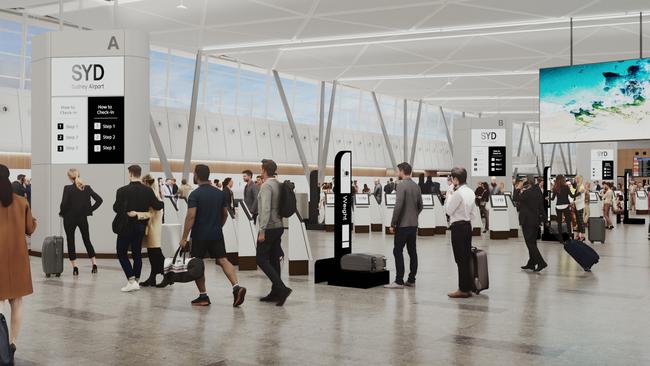 Renders of the Sydney Airport Terminal 2 post-refurbishment which promises to make the security experience much faster than it is currently.