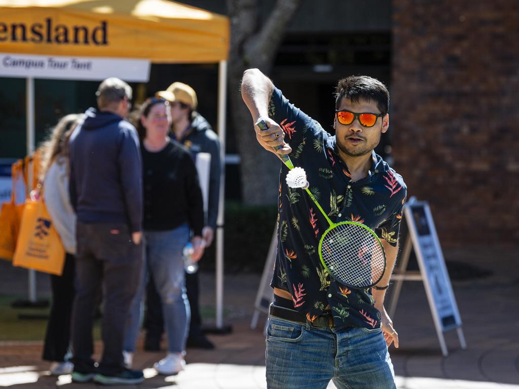 UniSQ Badminton Club member Harish Yela at the club display at Open Day at UniSQ, Sunday, August 18, 2024. Picture: Kevin Farmer