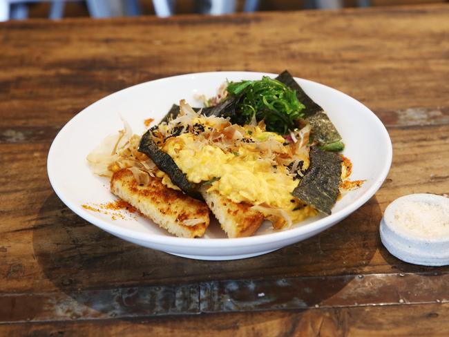                         <span id="U614158671886JHC" style="font-weight:bold;font-style:normal;">POPULAR:</span> Miso Scrambled Eggs has been a hot favourite at Caffiend since it was shortlisted in the Australian Eggsellence Awards. Picture: BRENDAN RADKE