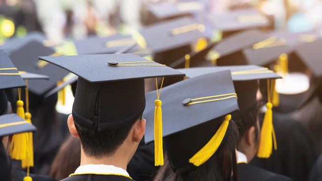 shot of graduation hats during commencement success graduates of the university, Concept education congratulation. Graduation Ceremony ,Congratulated the graduates in University.