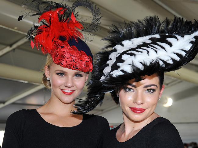 Ladies Day at Cluden Park. Cheryl's Boutique Millinery Parade. Models Kiara Cooper and Paige Barnes. Picture: Shae Beplate