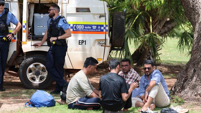 The asylum-seekers in Beagle Bay on Friday. Picture: Bardi and Jawi Aboriginal Corporation