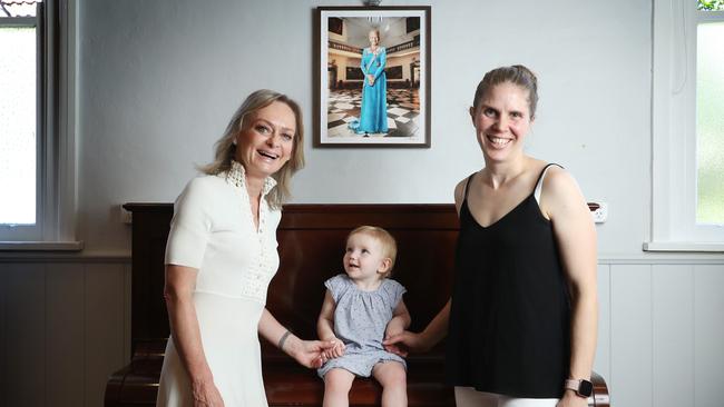 Danish Church of Australia chair Birgette Maibom with Katarina Easton-Berry and daughter Kiara. Picture: John Feder