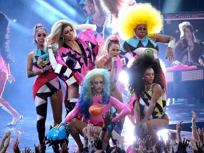 Full of colour ... Miley Cyrus’s closing act at the MTV VMAs. Picture: Getty