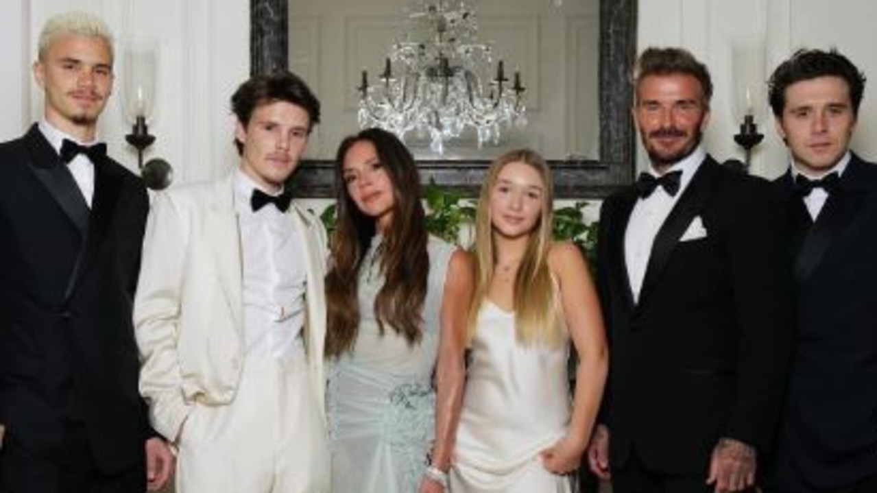 The Beckham family from far left, Romeo, Cruz, Victoria, Harper, David and Brooklyn. Picture: Instagram