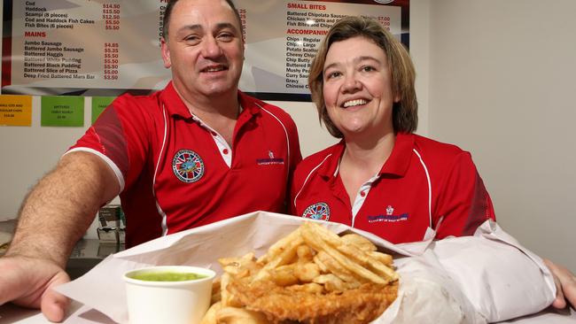 Best of the Gold Coast winners in the Fish and Chips section, The Great British Fryer in Helensvale. Owners Brian Corrigan and Tracy Corrigan. Picture by Scott Fletcher