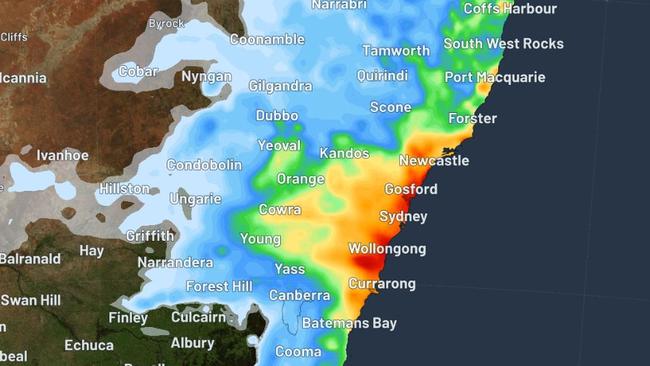 Another 80mm of rainfall is set to hit the red zone in the next 14 hours. Picture: WeatherZone