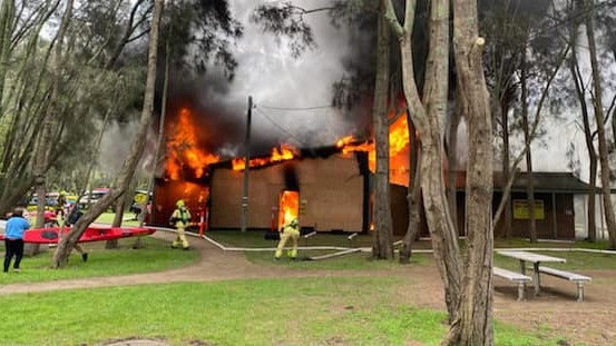 The Narrabeen Lakes Sailing Club and Jamieson Park Paddle, at Jamieson Park, were badly damaged by a fire on Saturday evening, November 27, 2021. Picture: Rhydian Ward