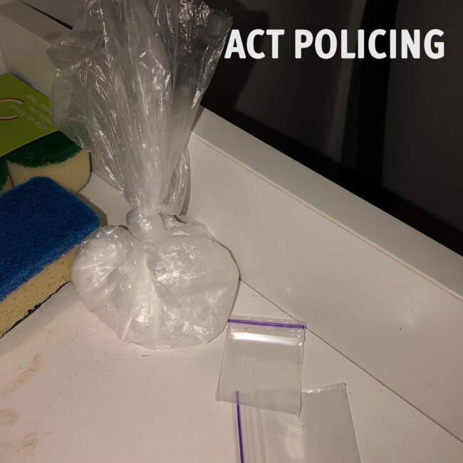 White powder and small ziplock bags found in John Wright's Braddon Unit. Picture: ACT Policing