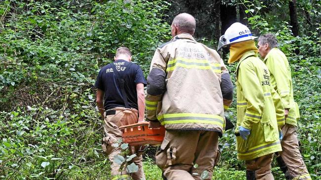 Emergency services attended the Imbil State Forest today after a man in his 50s suffered a heart-attack while riding a trail-bike. Picture: Troy Jegers