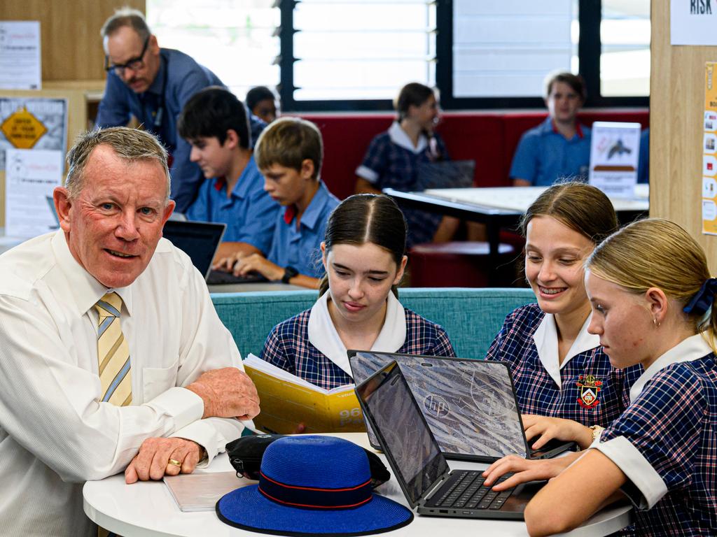 Shalom College principal Dan McMahon and pupils. Paul Beutel