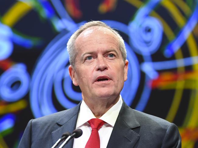 Australian Opposition Leader Bill Shorten speaks during the introduction of the Reconciliation Action Plan on day two of the Labor Party National Conference in Adelaide, Monday, December 17, 2018. Labor's 48th National Conference will be held from December 16-18, 2018 at the Adelaide Convention Centre. (AAP Image/Lukas Coch) NO ARCHIVING