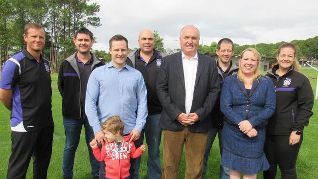 Jason Isherwood, Peter Schier, Jay Marshall, Greg Bendeich and Anne Paredes from the Hills Knights executive committee with (front) the inaugural board of patrons Mitchell federal Liberal MP Alex Hawke and his son Jack, Baulkham Hills state Liberal MP David Elliott and Hills Shire Councillor Dr Michelle Byrne. Picture: Supplied