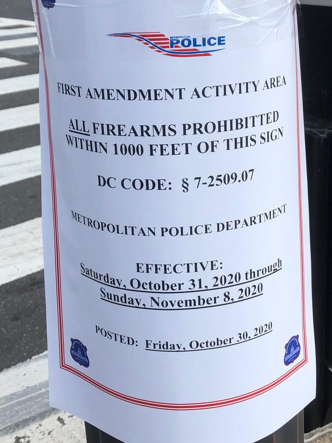 A Metropolitan Police Department notice in Washington. Picture: Chris Kenny