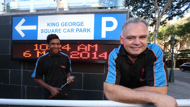 Former Qld Origin and Broncos star Tony Currie at his tyre service pick up point in King George Square.