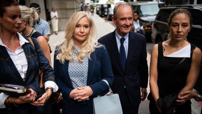 Lawyer David Boies, pictured with some of Jeffrey Epstein’s alleged victims, including Virginia Giuffre, in August 2019. Picture: Mark Kauzlarich/Bloomberg via Getty Images