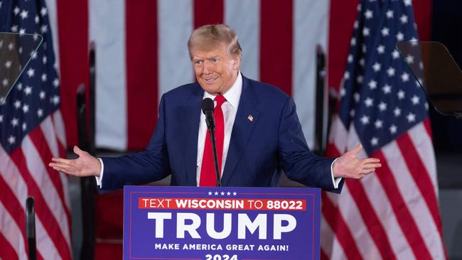 Former US President Donald Trump speaks at a campaign rally in Waukesha, Wisconsin. Picture: Scott Olson