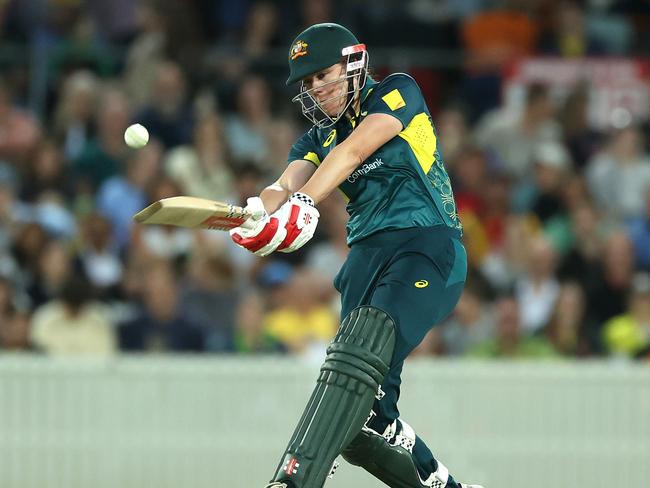 CANBERRA, AUSTRALIA - JANUARY 23: Tahlia McGrath of Australia bats during game two in the Women's Ashes T20 series between Australia and England at Manuka Oval on January 23, 2025 in Canberra, Australia. (Photo by Mark Metcalfe/Getty Images)