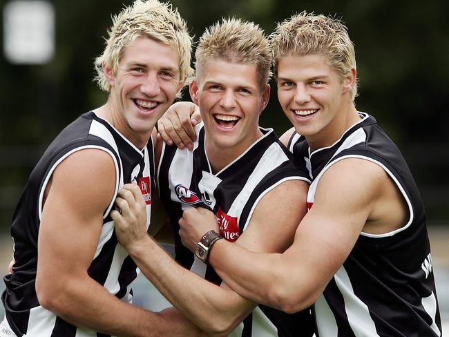 Jason Cloke (middle) with his brothers Travis and Cameron in 2005 when all three played at Collingwood.