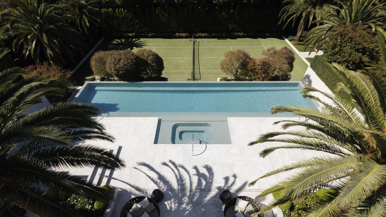 The picturesque pool and tennis court.