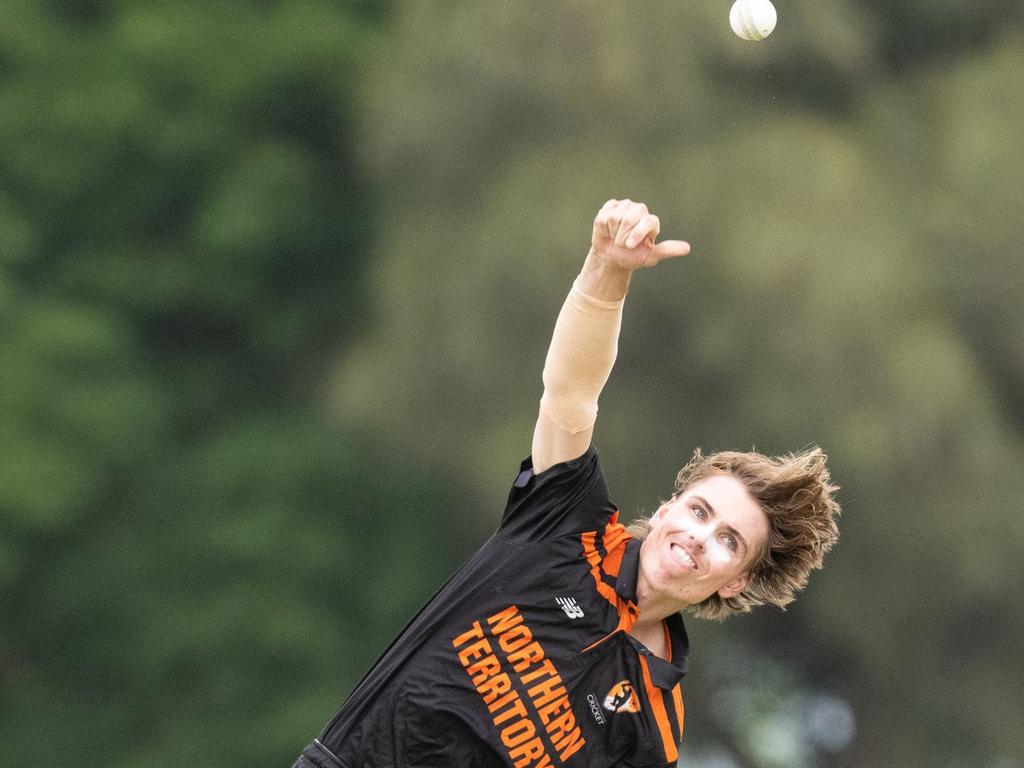 Sam Elder bowls for the Northern Territory at the national championships in 2022. Picture: NT Cricket.