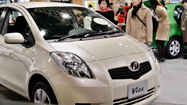 Toyota Motor’s compact car Vitz, export model name is Yaris at a Toyota’s showroom in Tokyo. Picture: AFP/Yoshikazu Tsuno