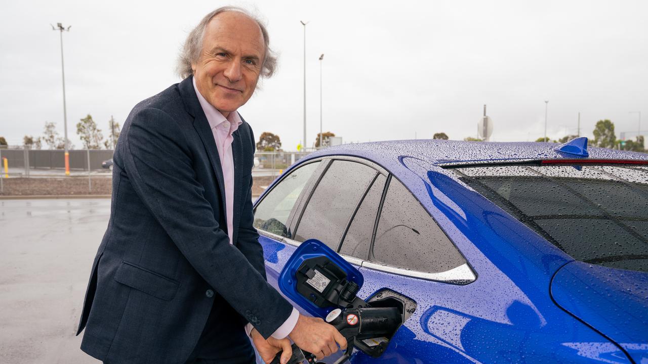 Australia’s former chief scientist Alan Finkel charging a hydrogen-powered Toyota Mirai.