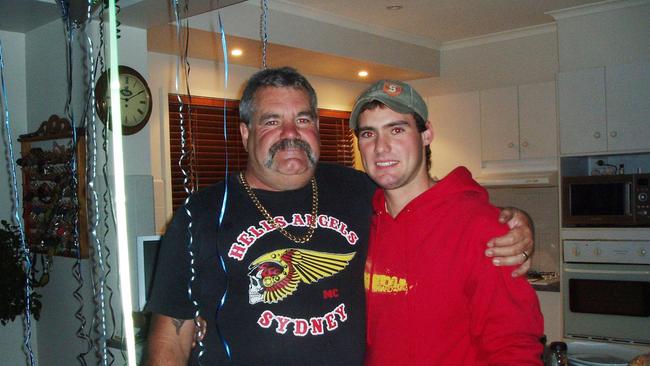 Hells Angel enforcer Peter “Skitzo” Hewat with his son, Beau Hewat. Picture: Facebook