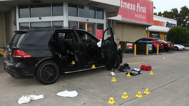 The bullet-riddled car in which Mick Hawi was killed.