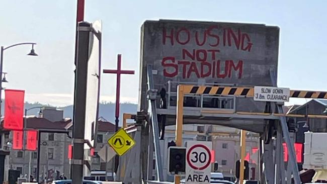 Anti-stadium vandalism at Franklin Wharf. Picture: Supplied.