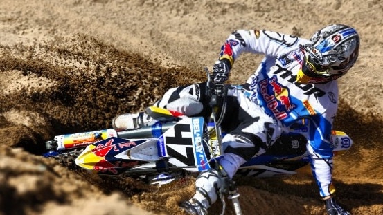 A rider in action during the Motocross World Championships in Sicily, Italy.