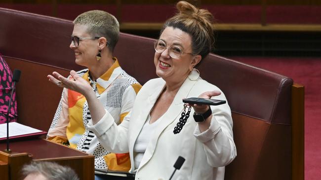 Senator Tammy Tyrrell in the Senate during the Treasury Laws Amendment (Electric Car Discount) Bill 2022 at Parliament House in Canberra. Picture: NCA NewsWire / Martin Ollman