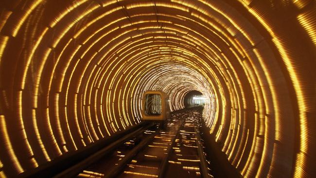 An empty tourist subway car in Shanghai where authorities have imposed a two-stage lockdown. Picture: AP