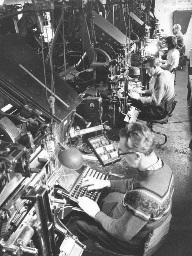 Linotype machines at the Manly Daily. September 1971.