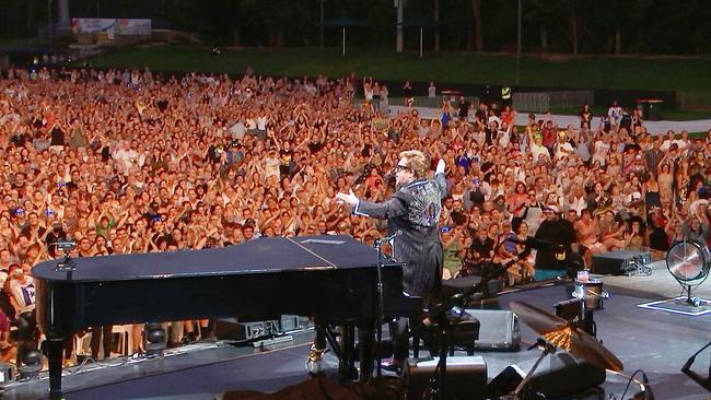 Elton John performing at C.ex Coffs International Stadium.