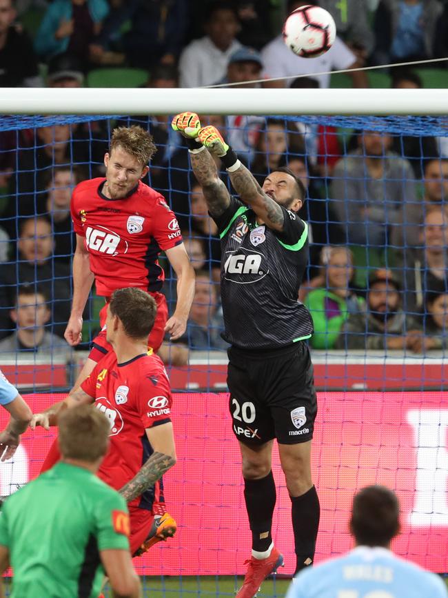 Paul Izzo produced an outstanding display for Adelaide United to ensure his side earned a point against Melbourne City. Picture: AAP Image/David Crosling