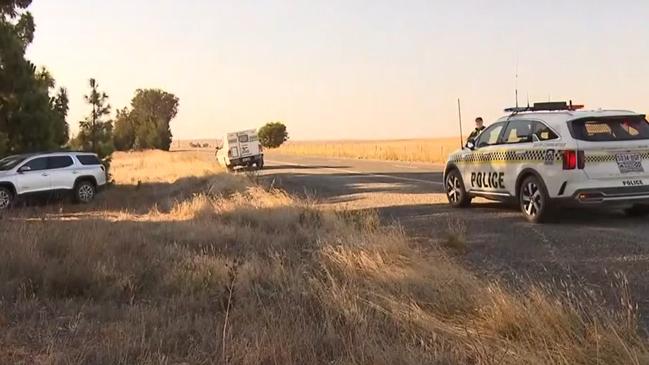 At 3pm, police tried to stop a silver Holden SUV on the Barrier Hwy, Ucolta when it struck and injured a police officer. Picture: 7News