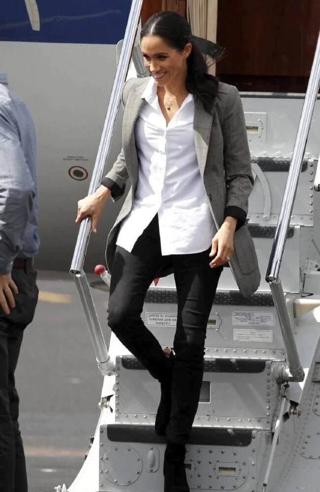 Meghan, the Duchess of Sussex, wears jeans by Queensland label Outland Denim.