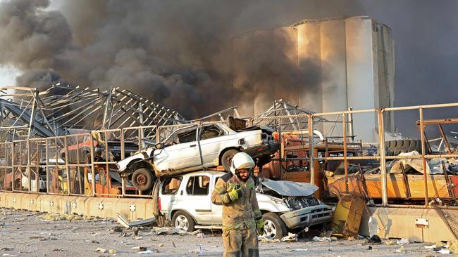 The scene of an explosion at the port in Beirut. Picture: AFP