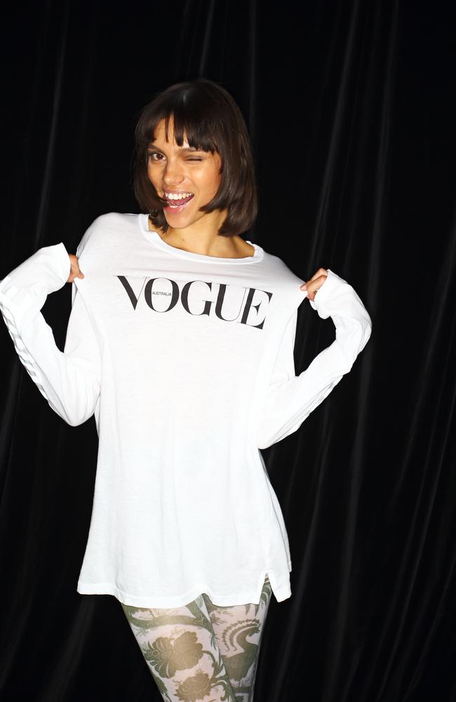 This year’s official Vogue American Express Fashion’s Night Out T-shirt designed by Bassike. Pic: Supplied