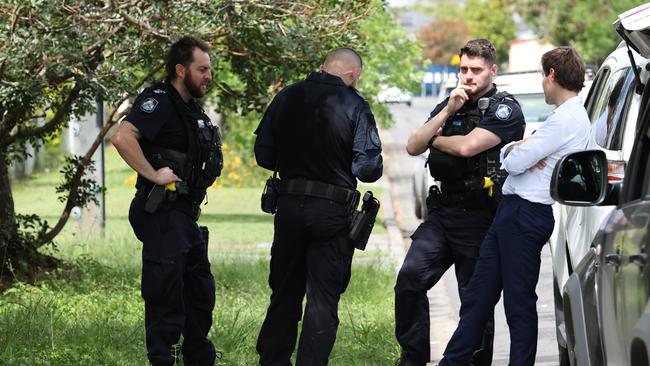 Police at the scene at Pauline Avenue at Ellen Grove where a stolen car was dumped in a suburban front yard after being intercepted by Police. Picture Lachie Millard