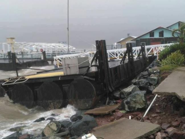 A pontoon ripped from its moorings in the storm surge.