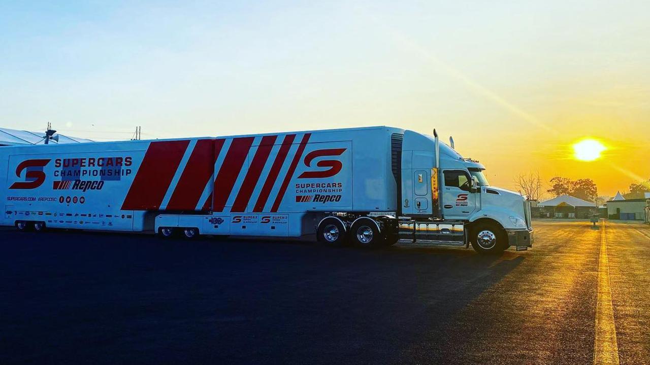 Darwin Supercars trucks have begun arriving in the Top End, ahead of the fan favourite truck convoy Wednesday evening. Picture: Facebook