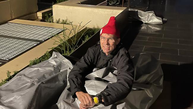 University of Adelaide vice-chancellor Peter Hoj sleeps rough for a good cause. Picture: Supplied.