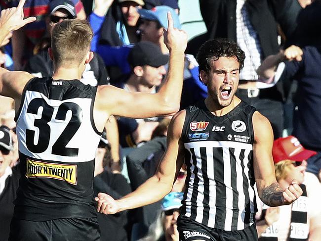 SANFL - Grand Final - Port Adelaide v Sturt at Adelaide Oval. Brendon Ah Chee celebrates a 4th quarter goal. Picture Sarah Reed