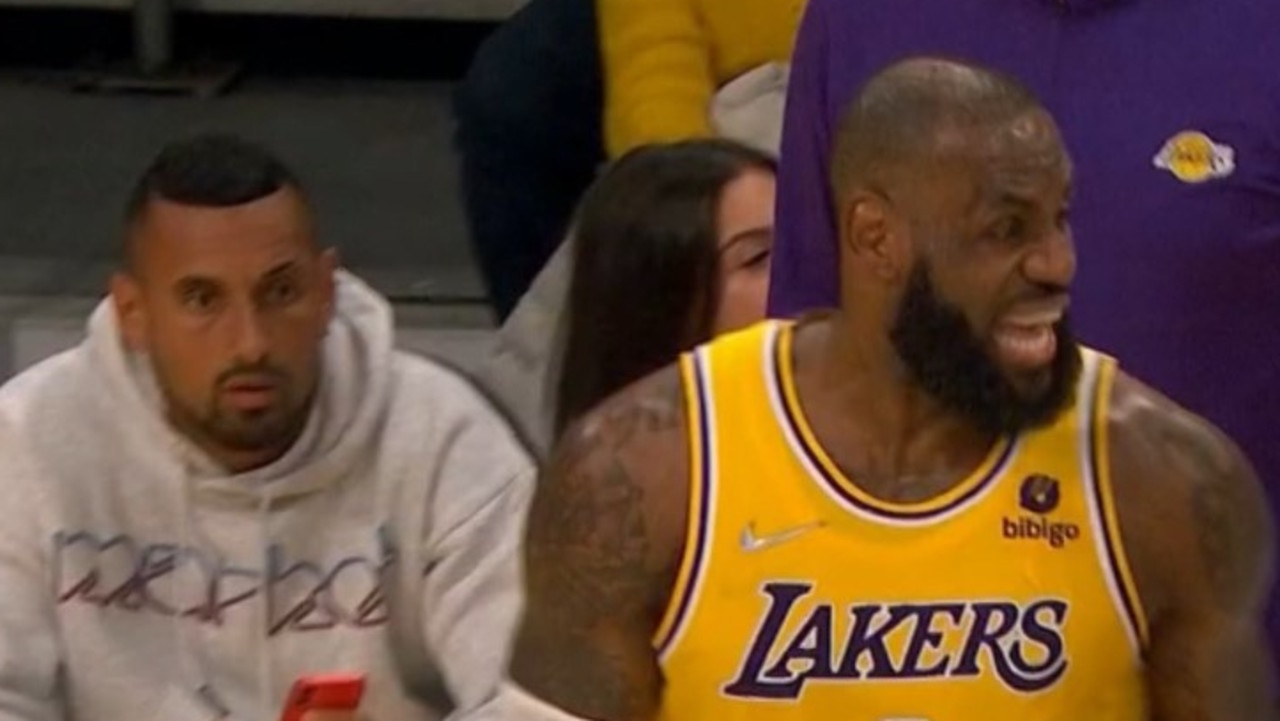 Matthew Stafford court side watching LeBron James show in LA with