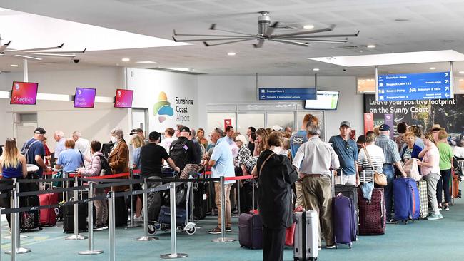 Bonza passengers are left grounded at Sunshine Coast Airport. Picture: Patrick Woods
